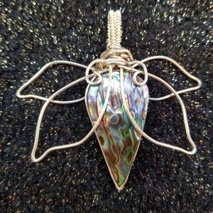 Abalone Shell Wire wrapped Lotus flower necklace